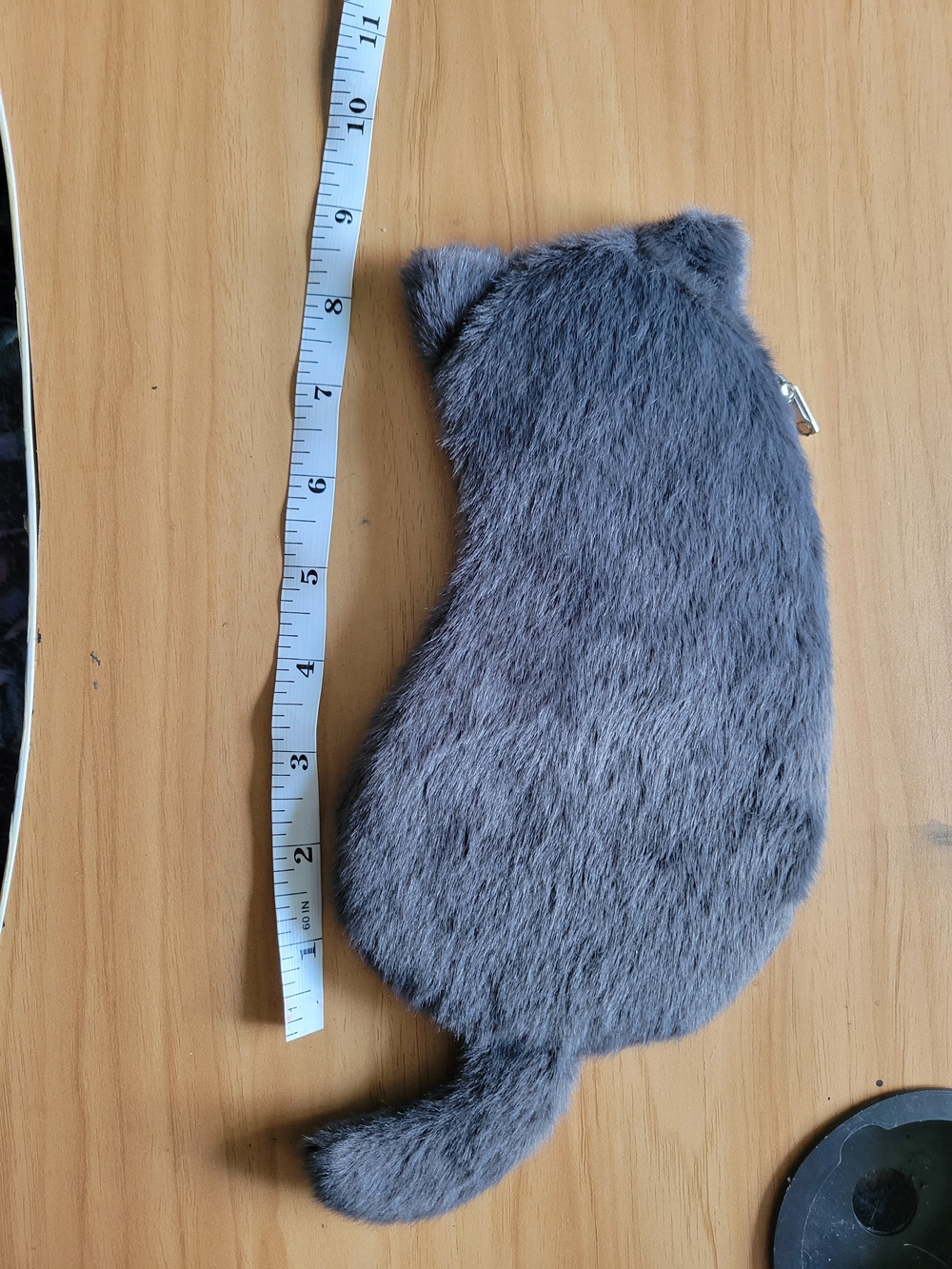 🧋NEW🧋Plush Gray Faux Fur Cat-Shaped Pencil Case